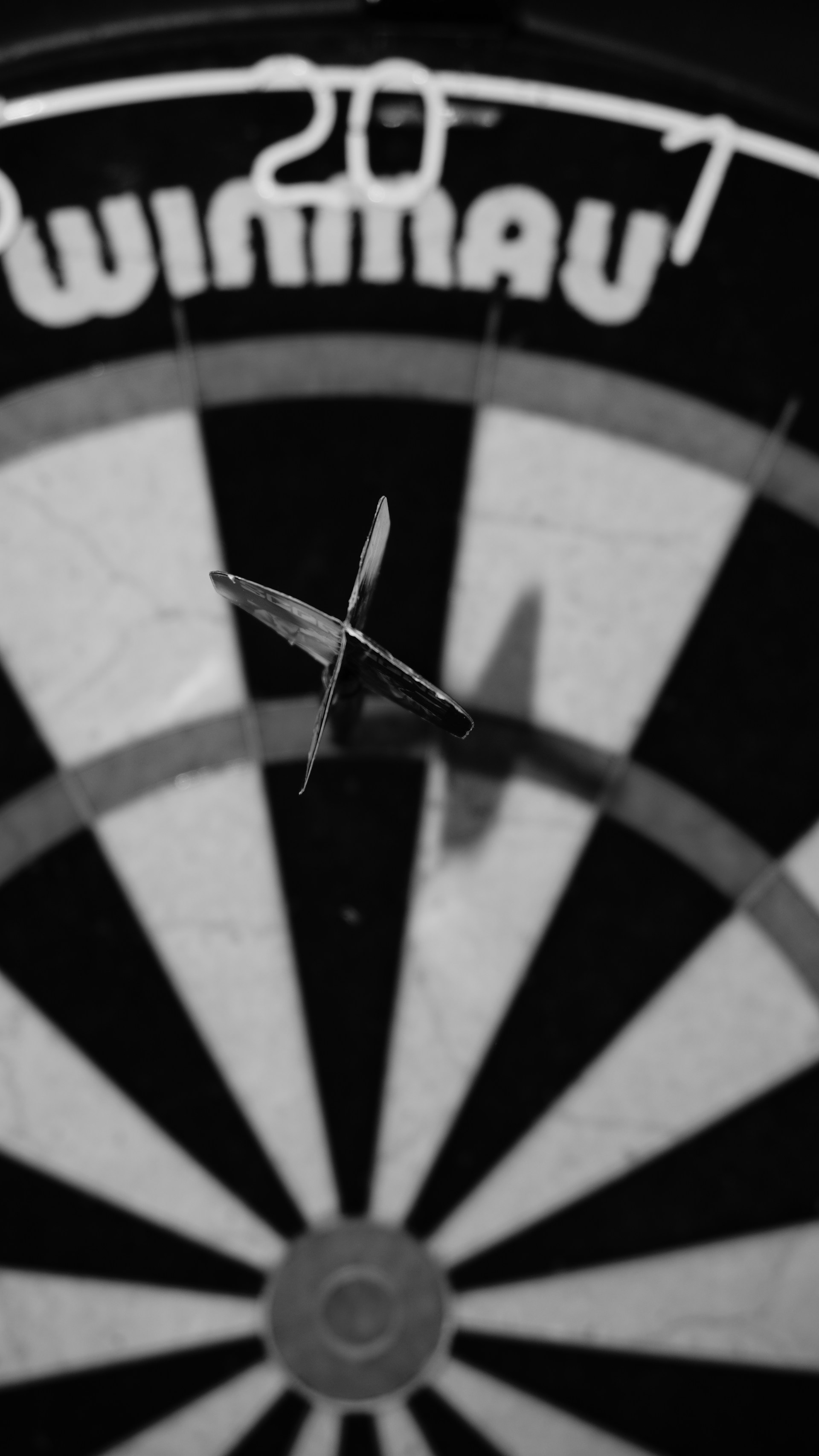 A dart embedded in a dartboard with a shadow.