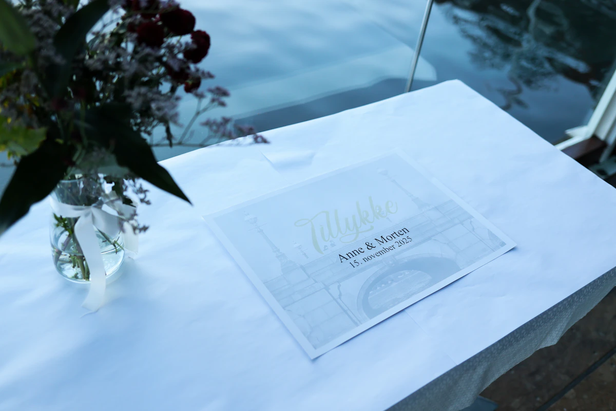 Wedding guest book and flowers
