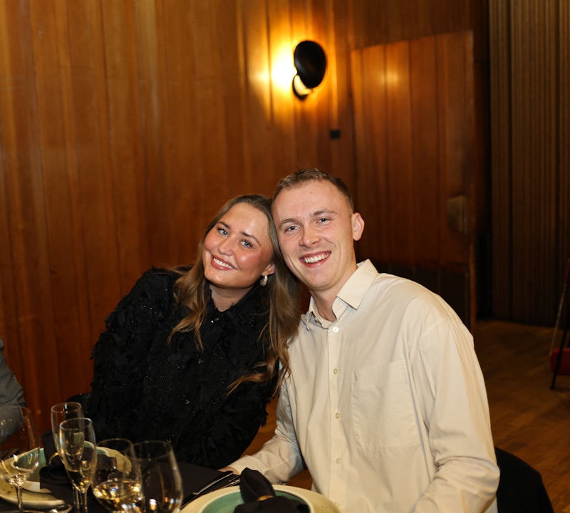 happy couple at upscale dinner