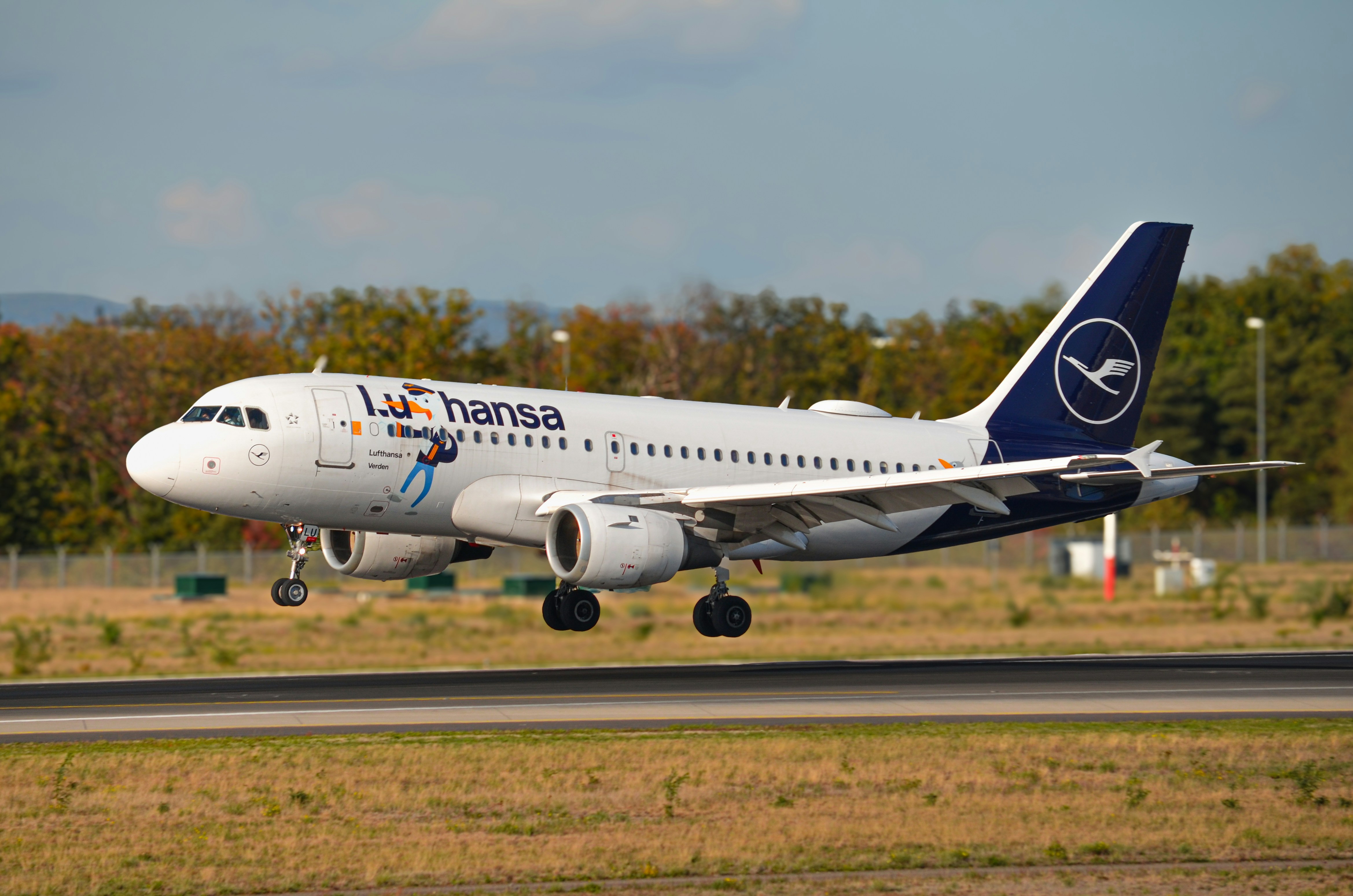 Lufthansa airplane landing on the runway