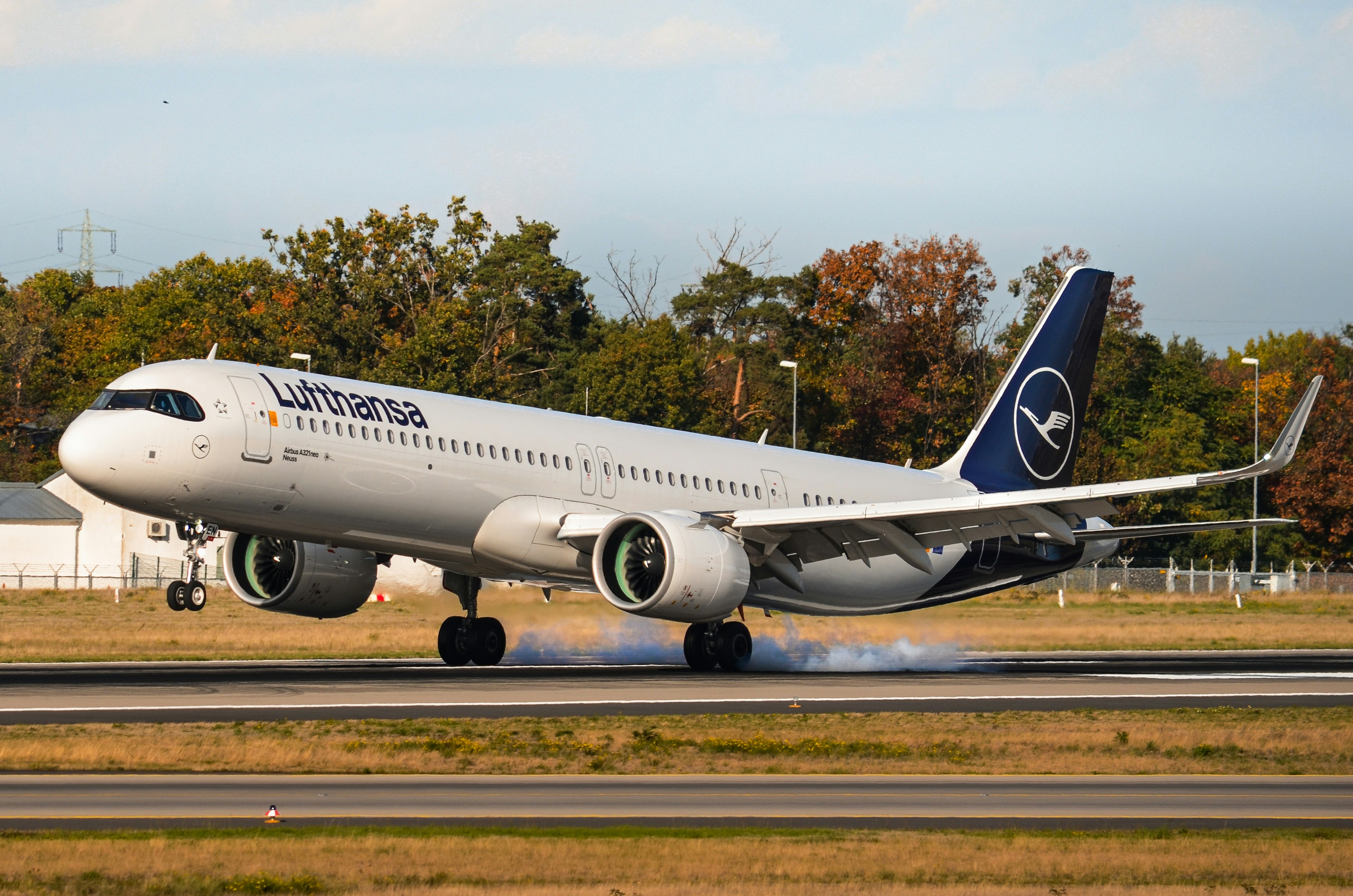 Lufthansa airplane landing on a runway