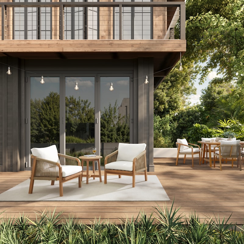 Outdoor seating arrangement on a timber deck