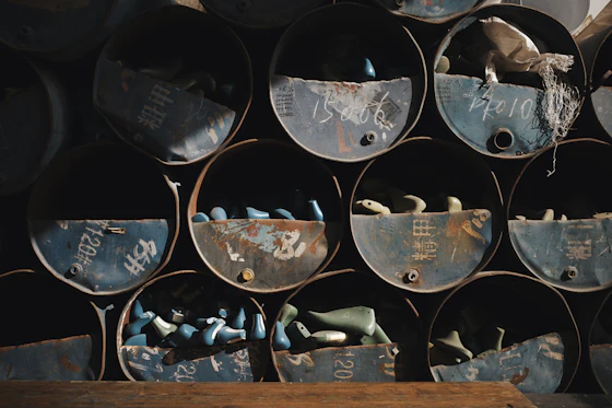 Moulds and compound drums in the sole shop