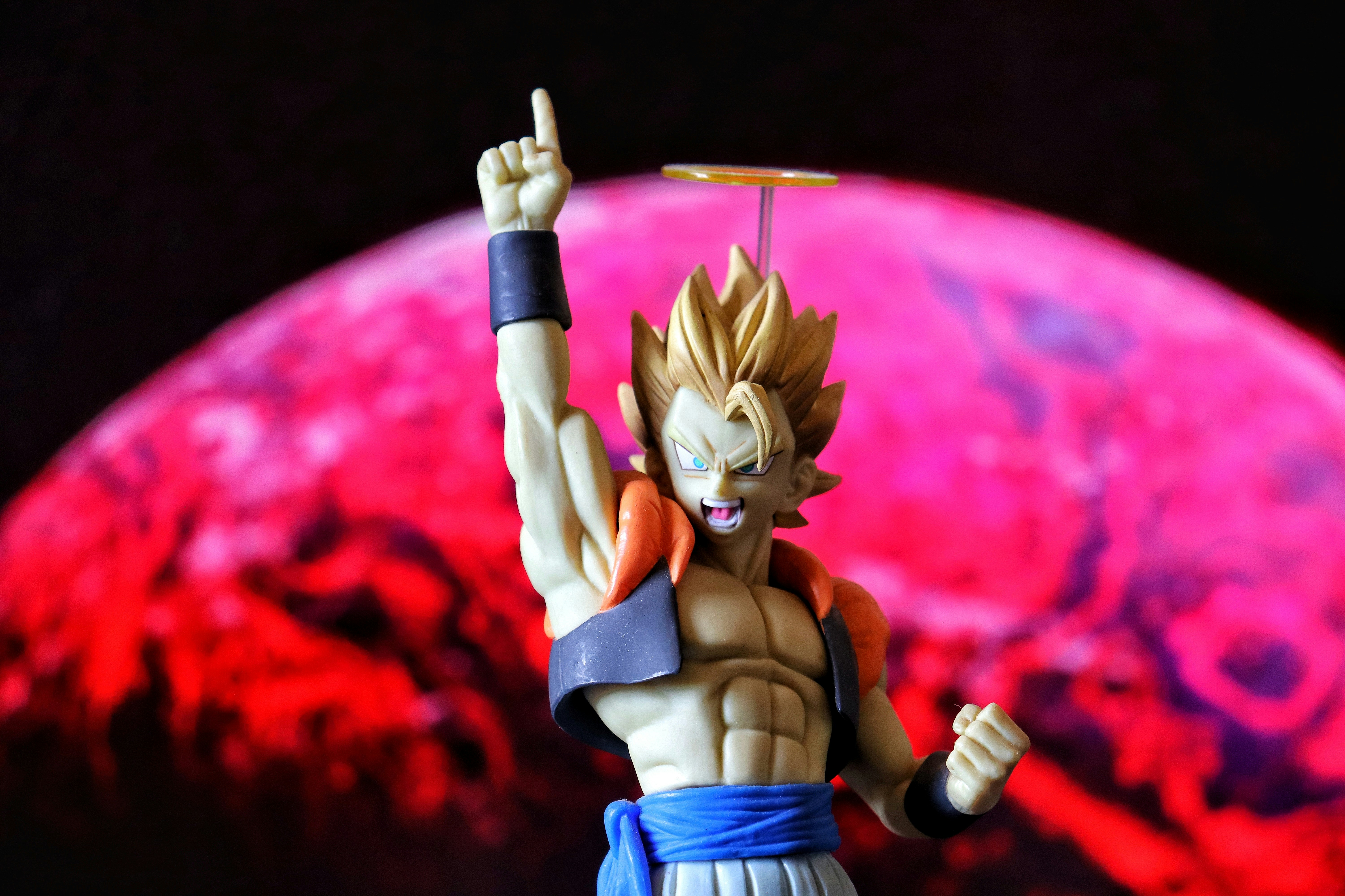 A figurine of a character with spiky blonde hair.