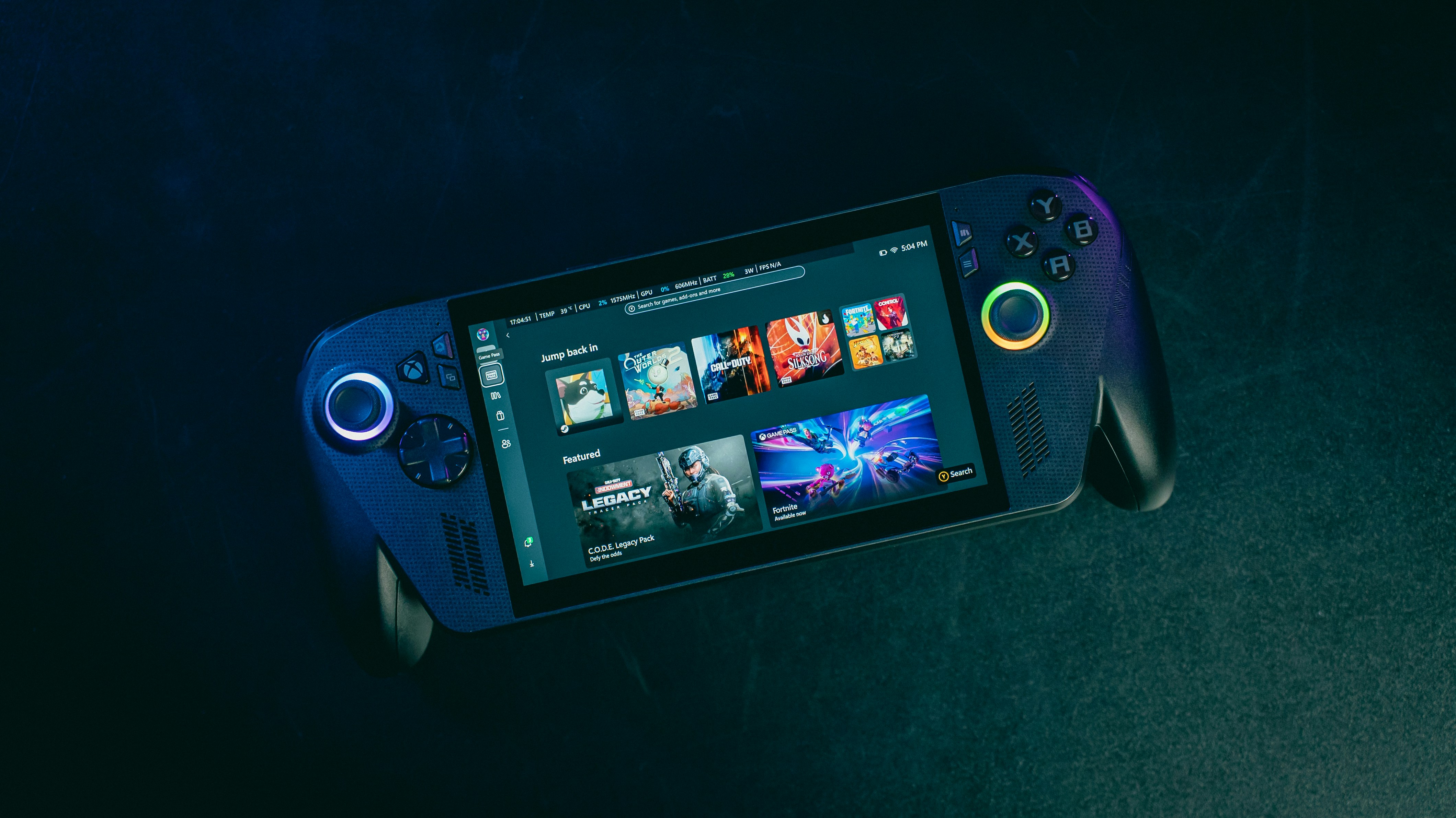 A handheld gaming device with a bright screen