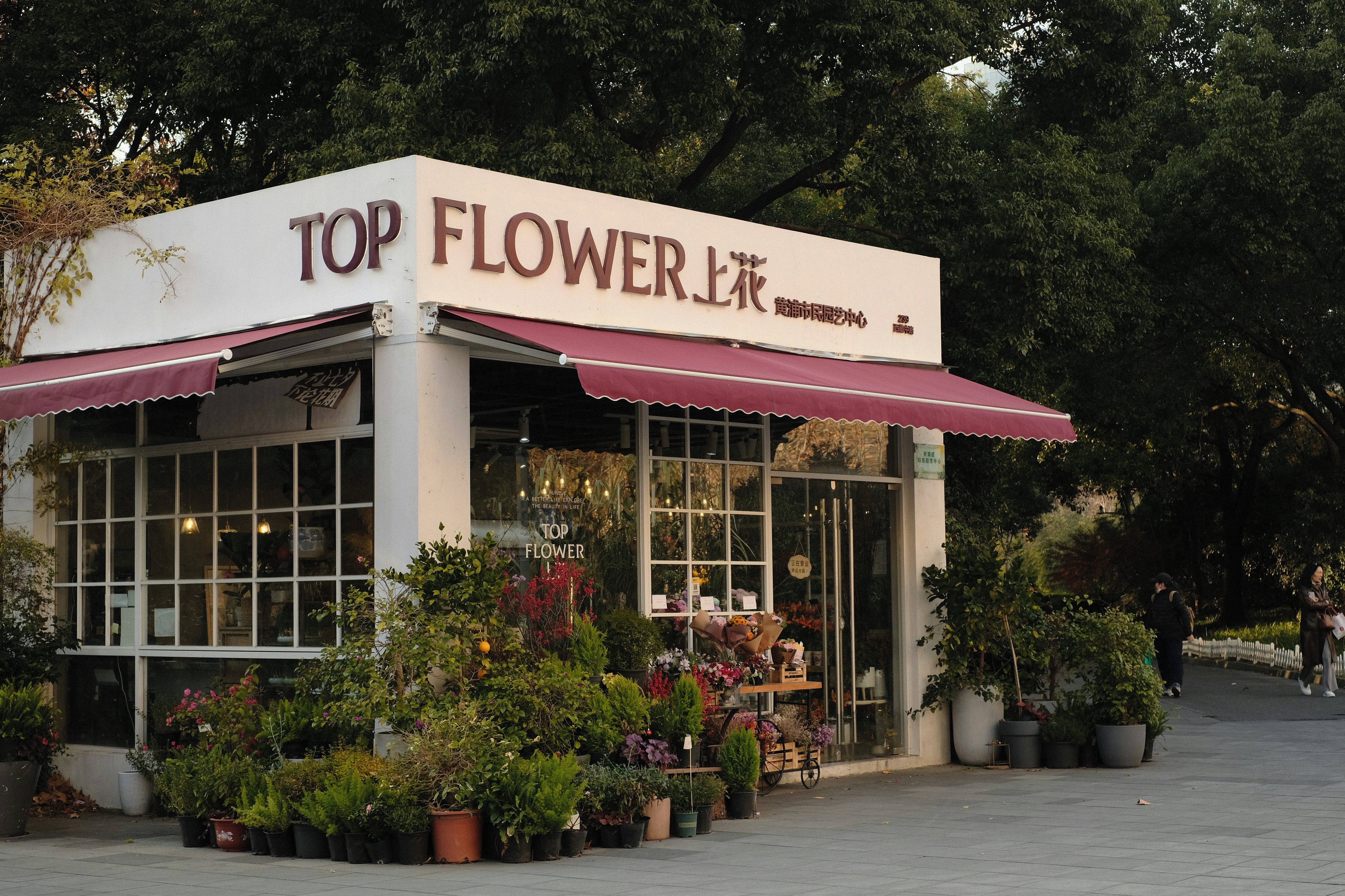 A small flower shop with plants outside