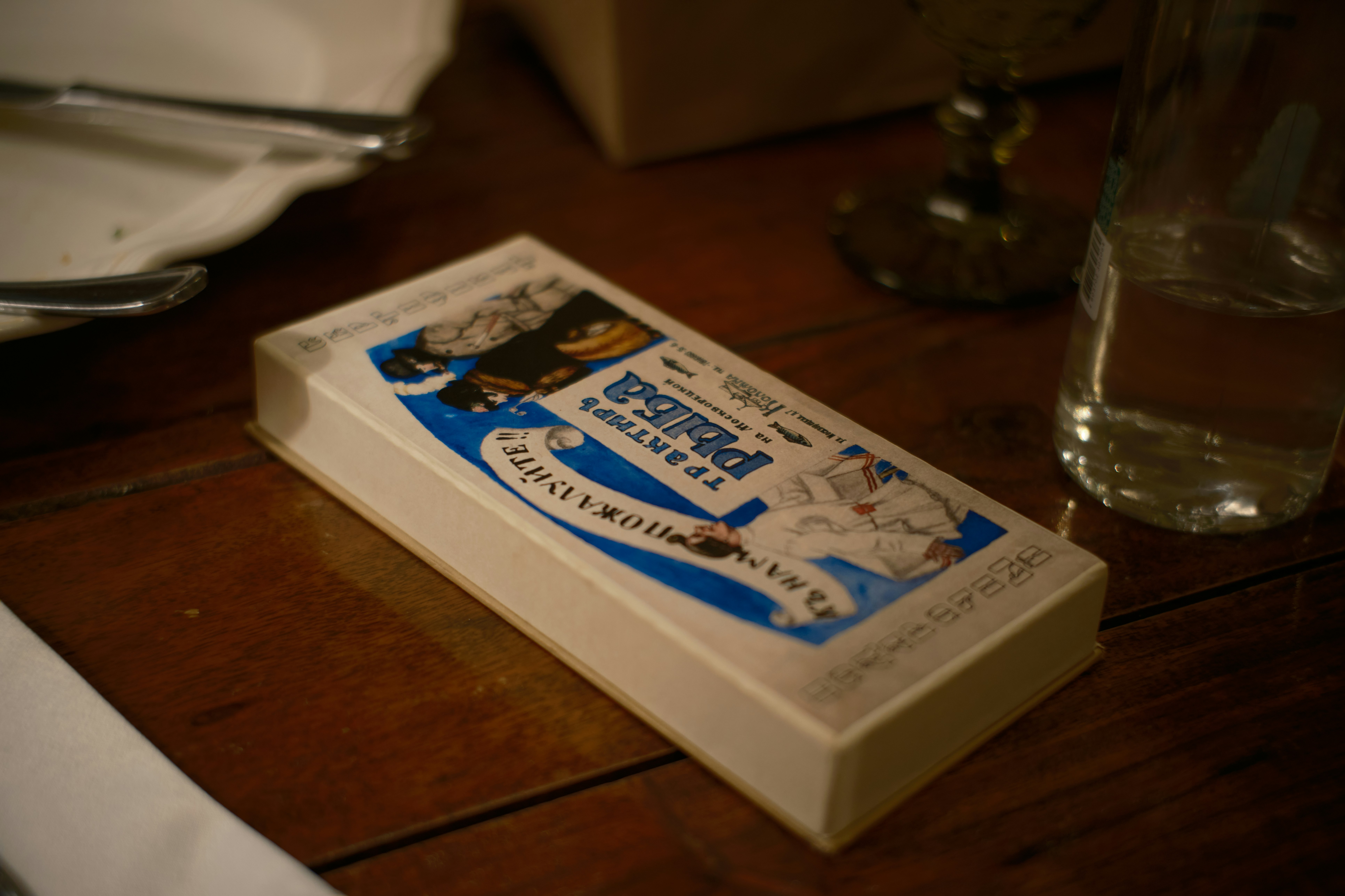Vintage box of matches on a wooden table