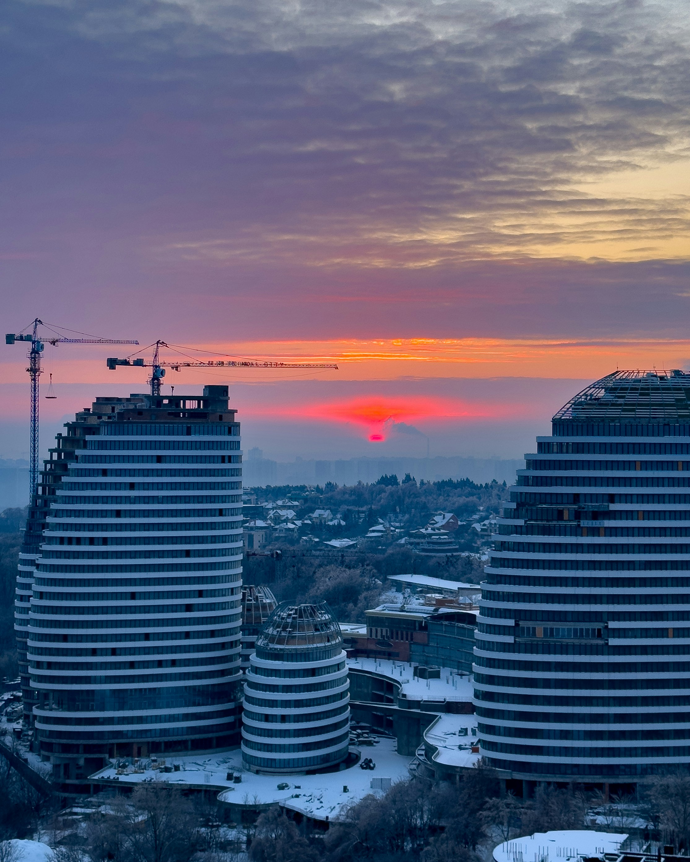Construction site at sunrise symbolizing growth