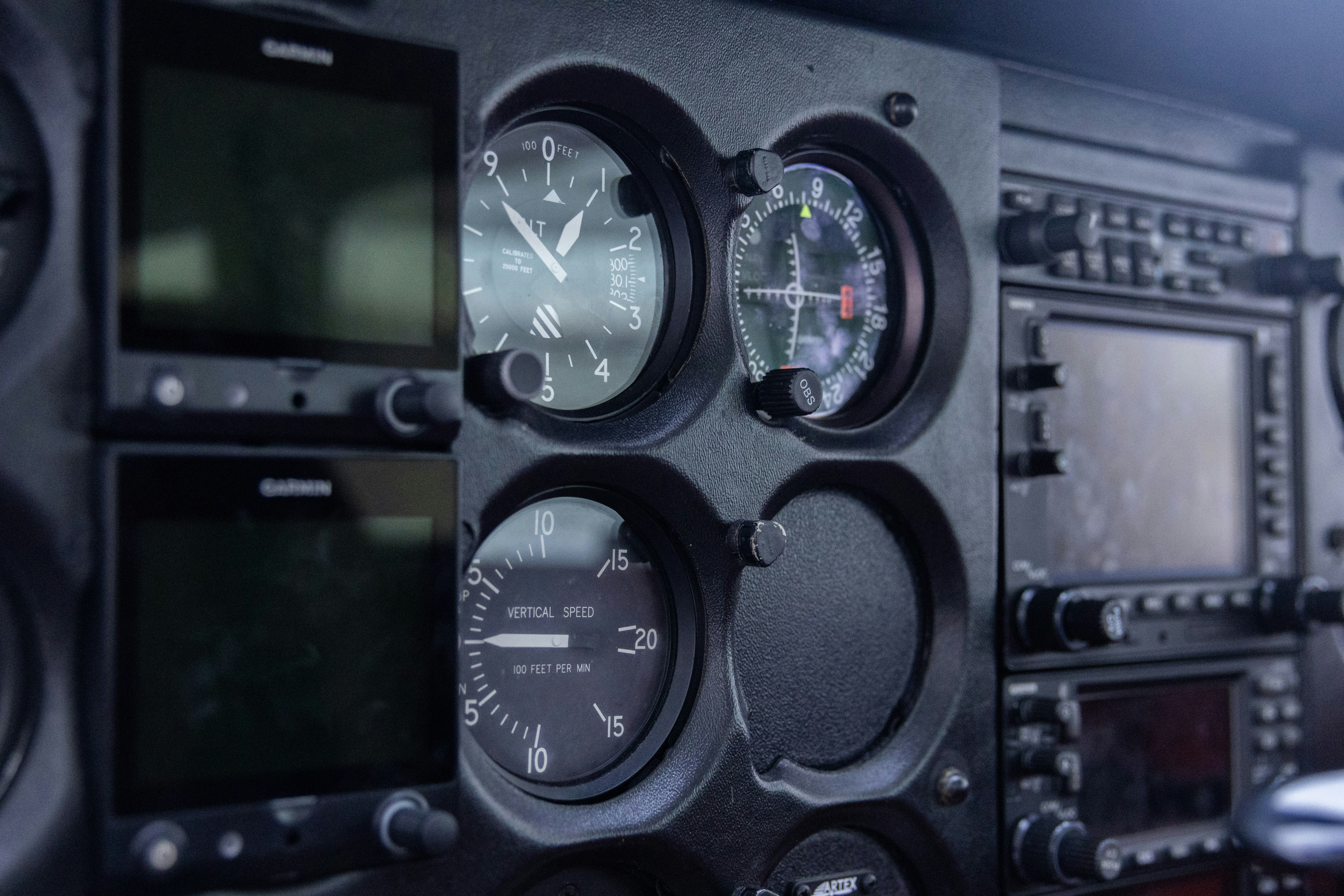 Close-up of an aircraft cockpit instrument panel.