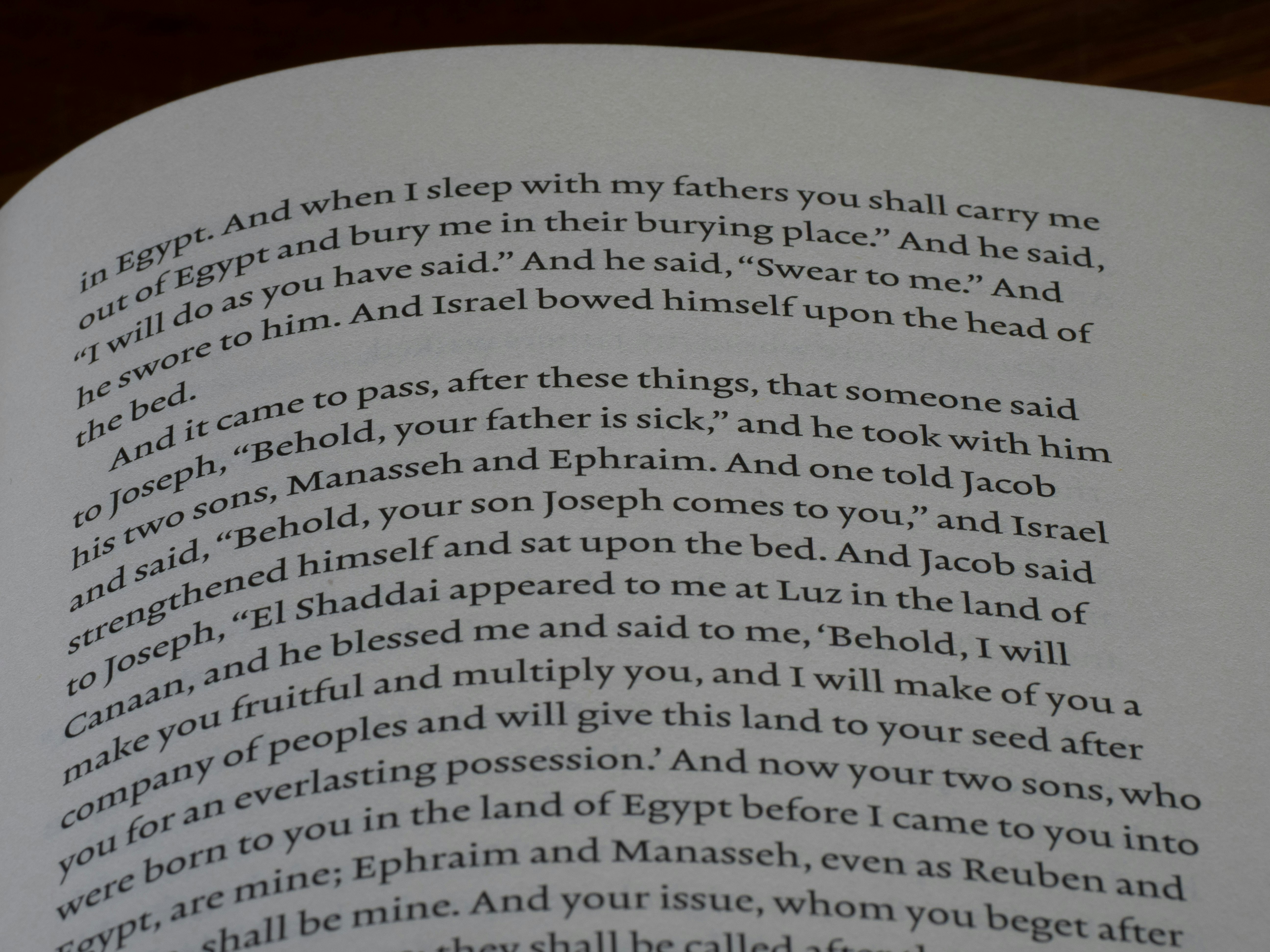 Close-up of an open book with text.