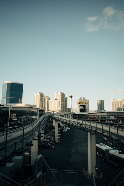 Modern Las Vegas cityscape with elevated walkways representing the city's solar energy potential