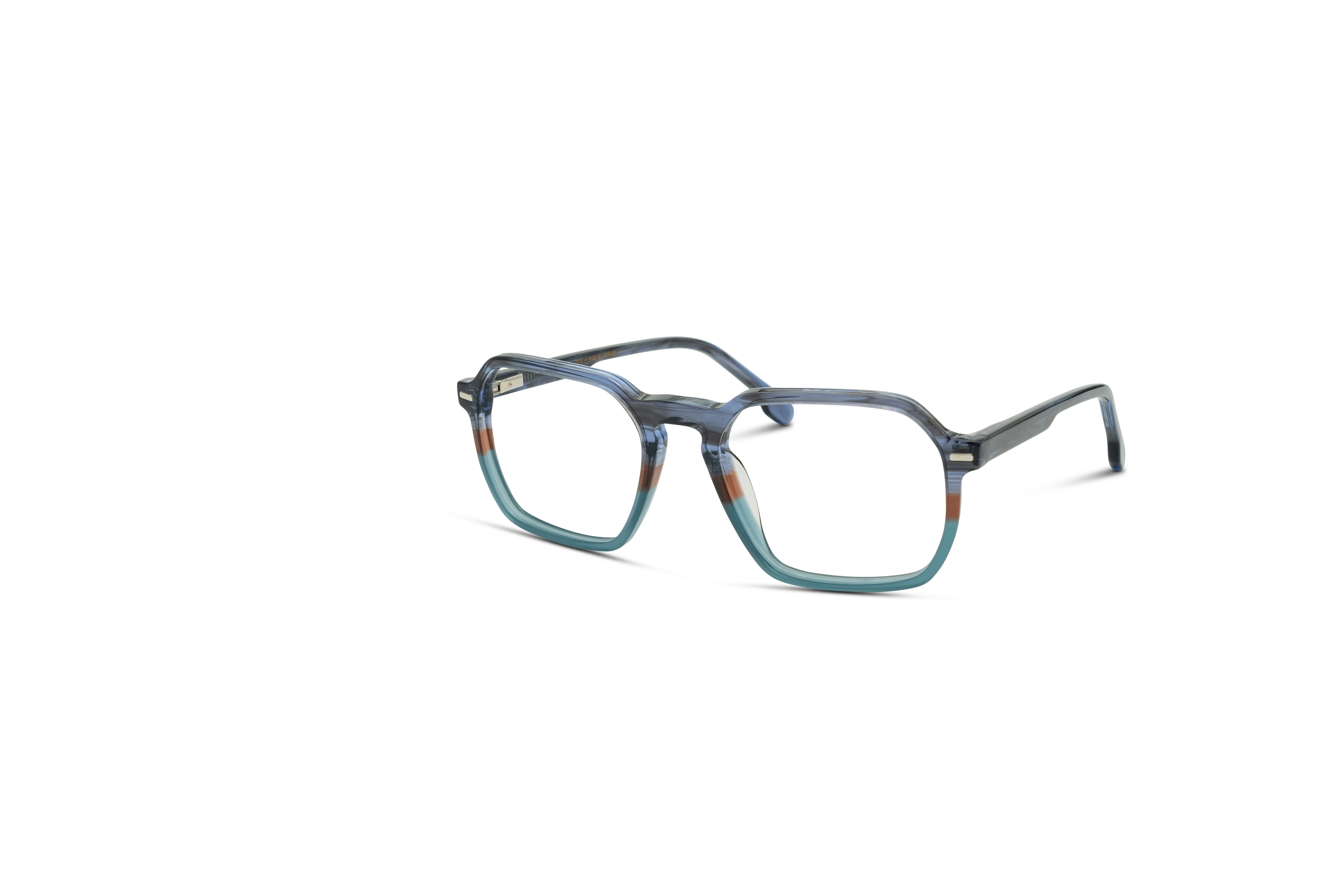 A pair of stylish eyeglasses on a white background