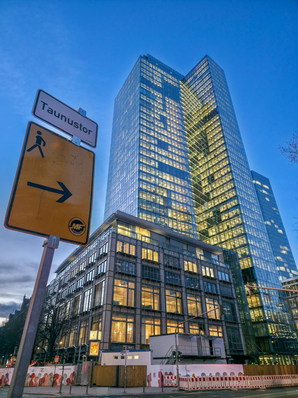 Beautiful blue hour in Frankfurt with city lights