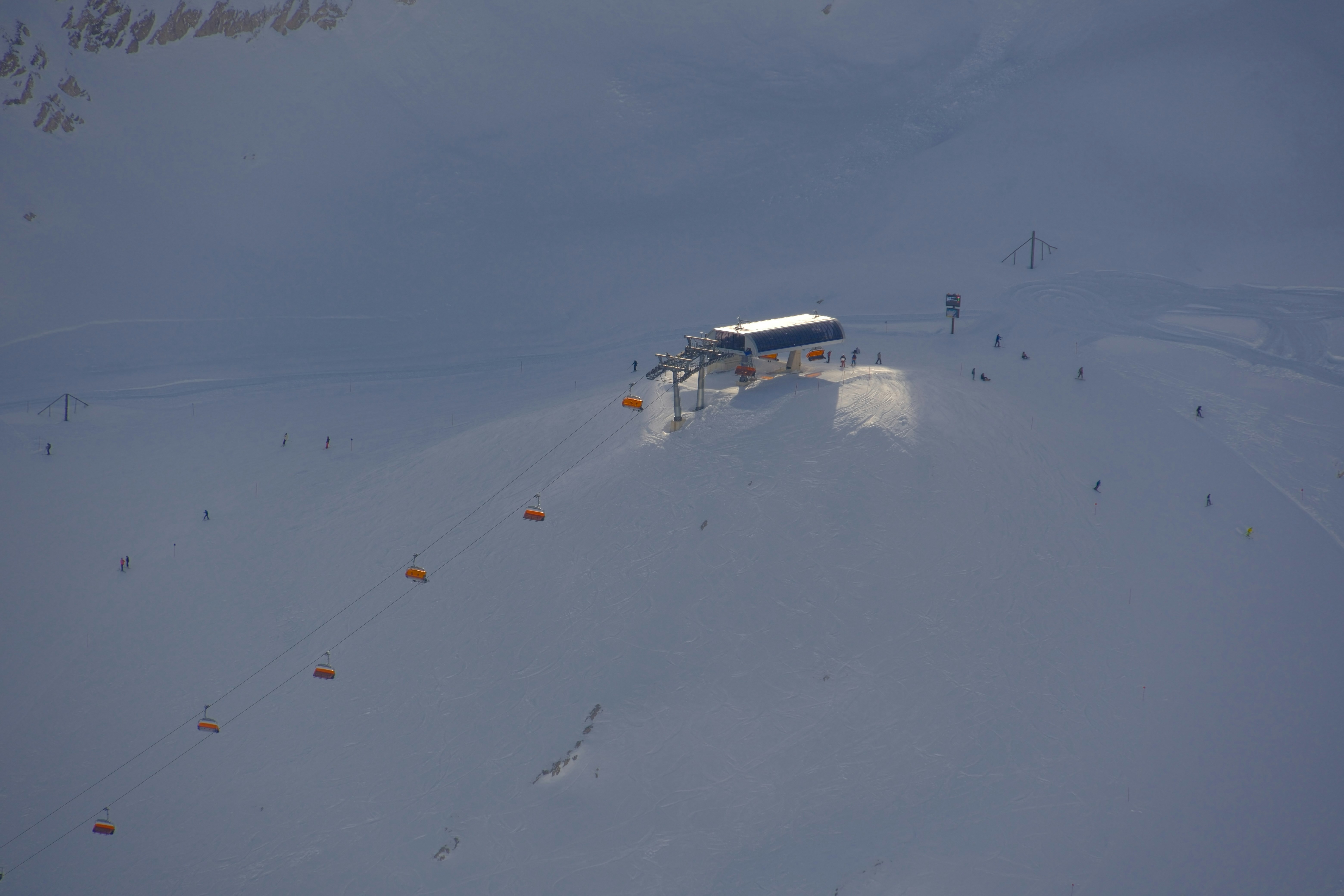 Ski lift station on a snowy mountain slope