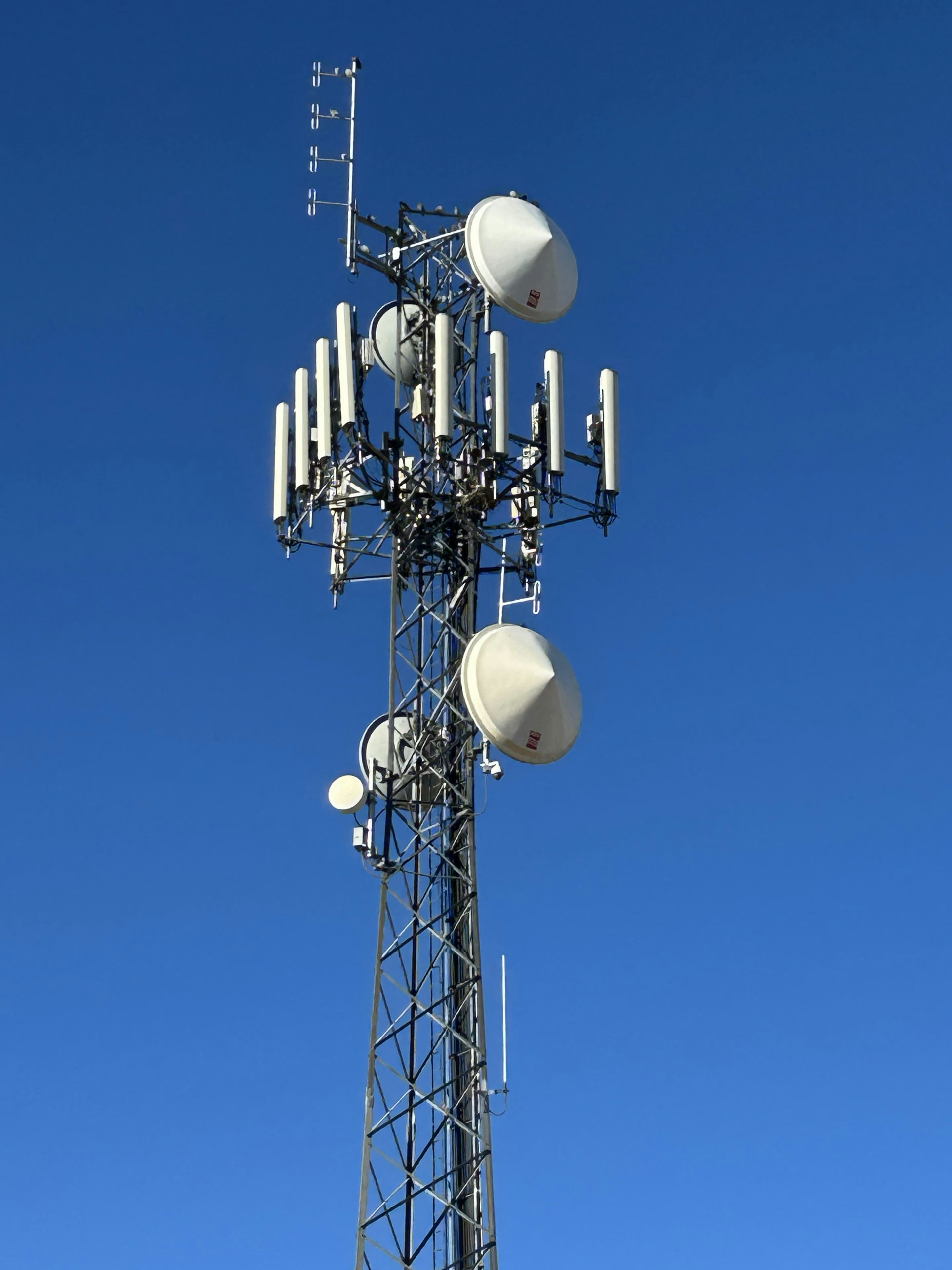 Una torre di telecomunicazioni alta contro un cielo azzurro limpido.