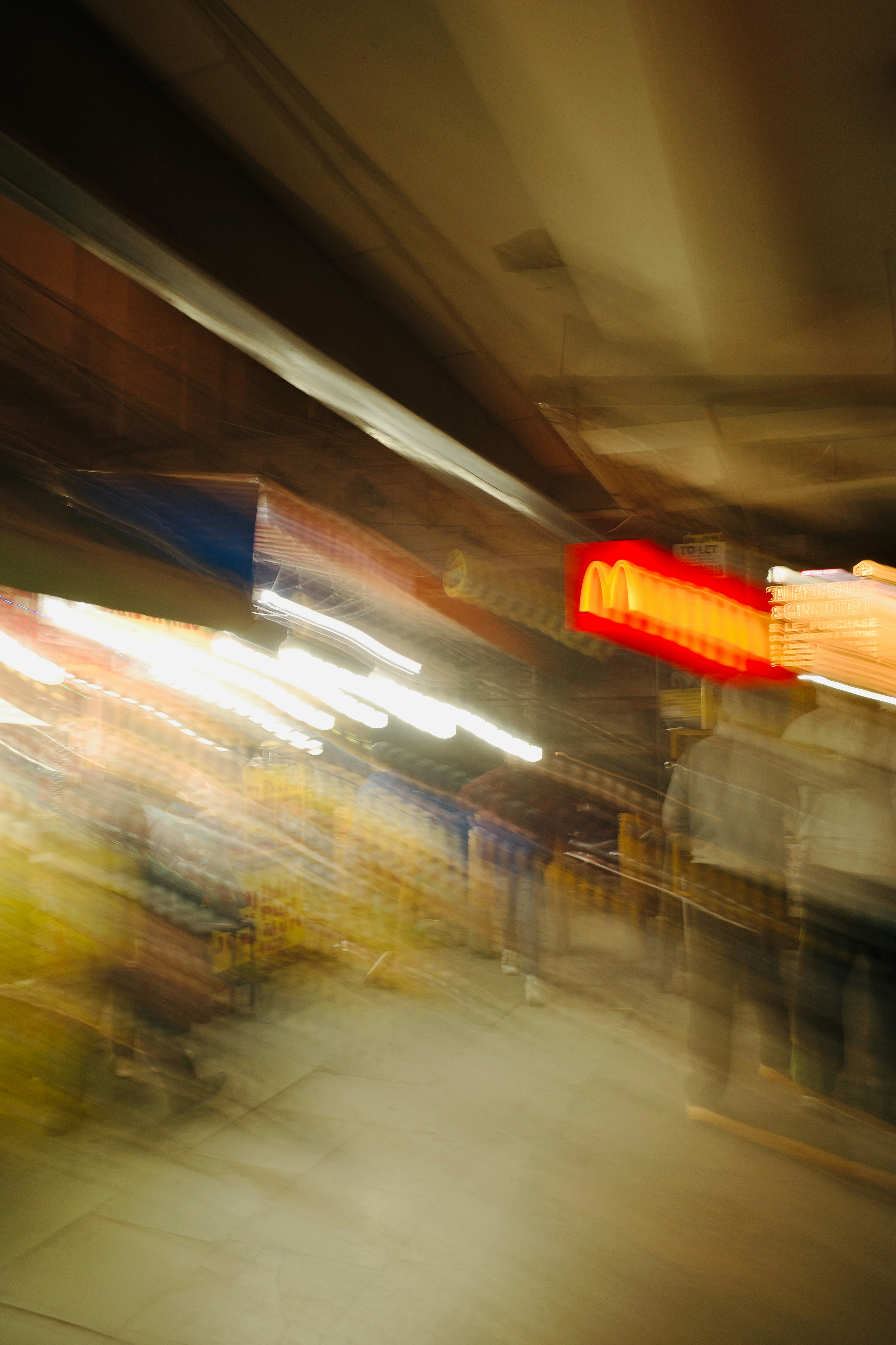 Blurry motion of a neon sign at night