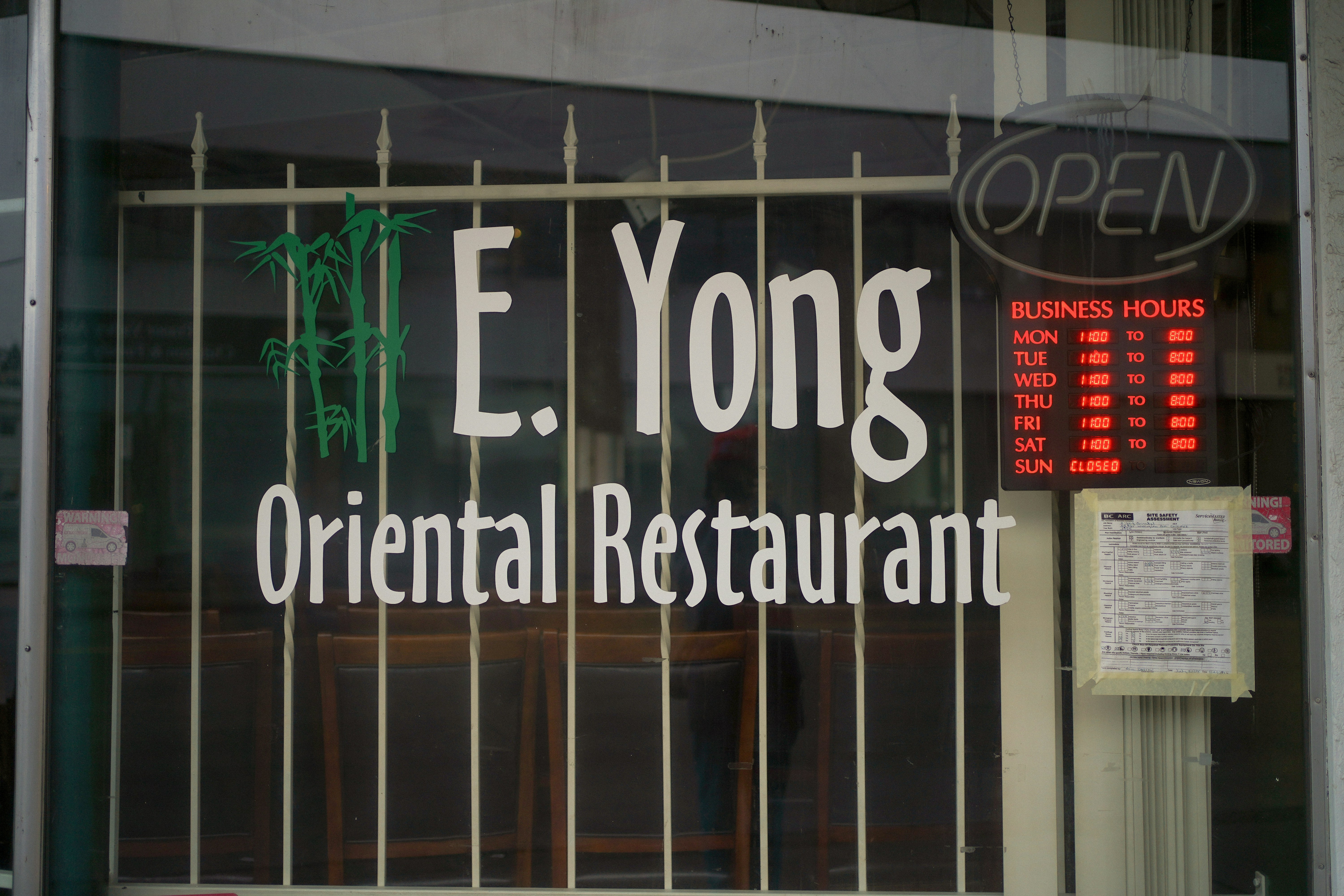 E. yong oriental restaurant with open sign