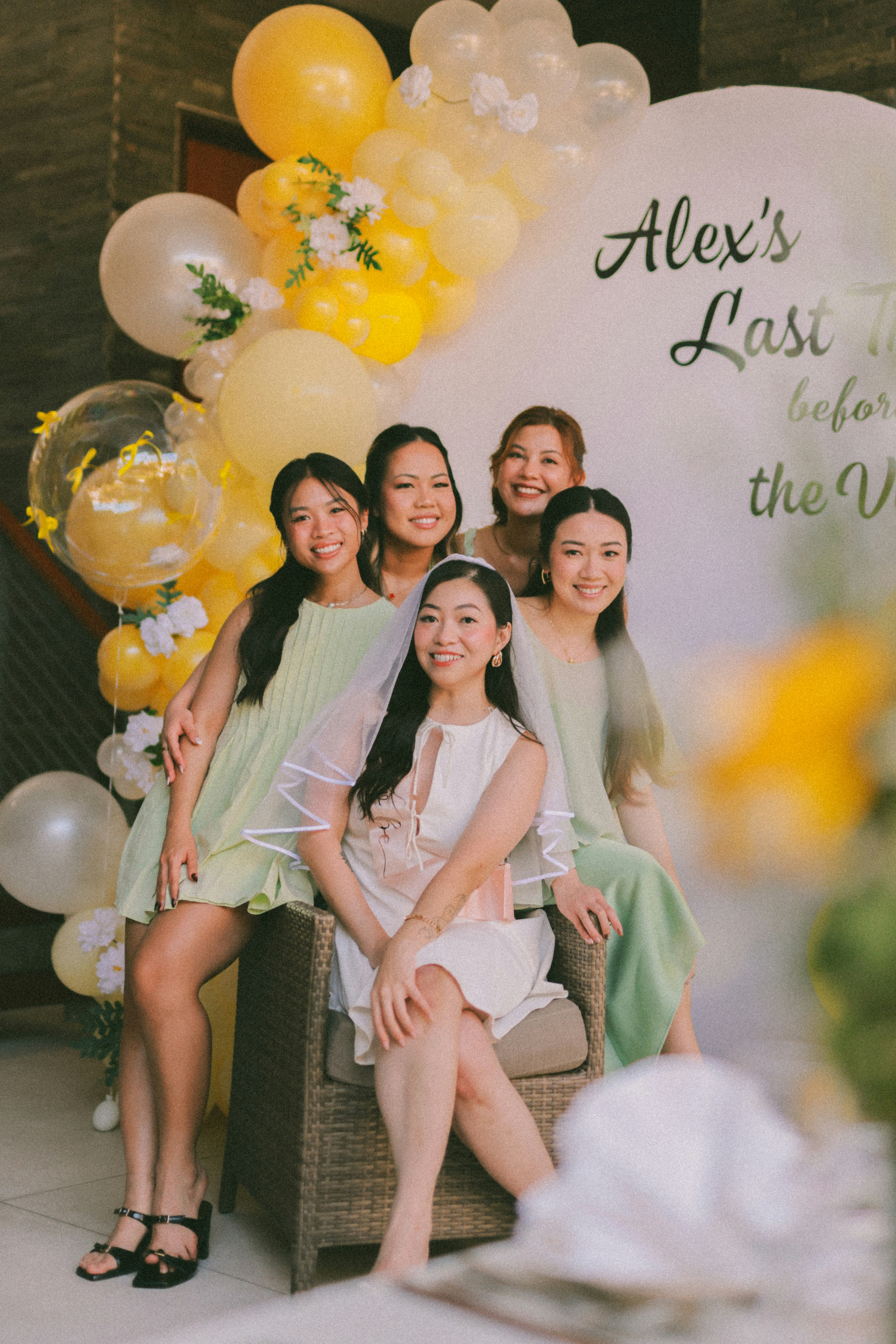 Five women celebrating at a bridal shower