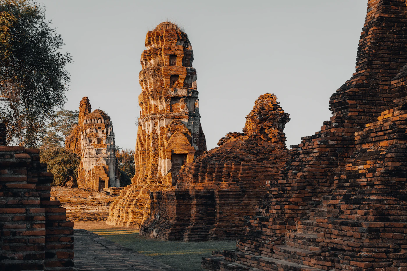 Ancient brick temple ruins in Ayutthaya