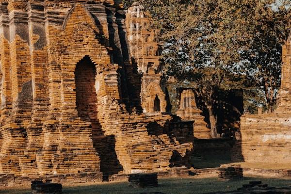 Ancient brick ruins with trees
