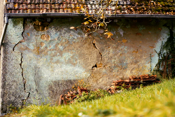 Deteriorating building exterior showing structural issues