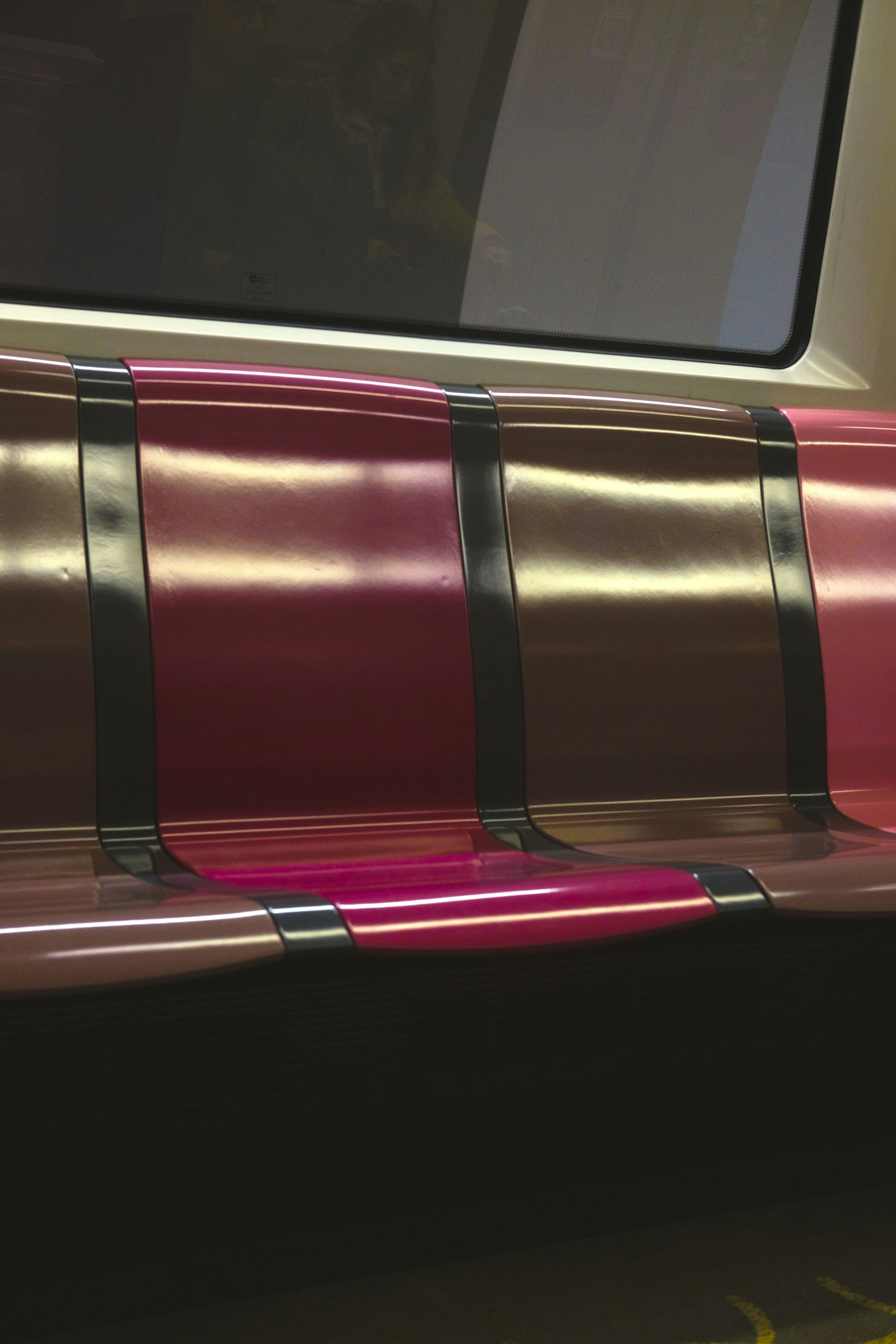 Modern train seats with reflective surfaces