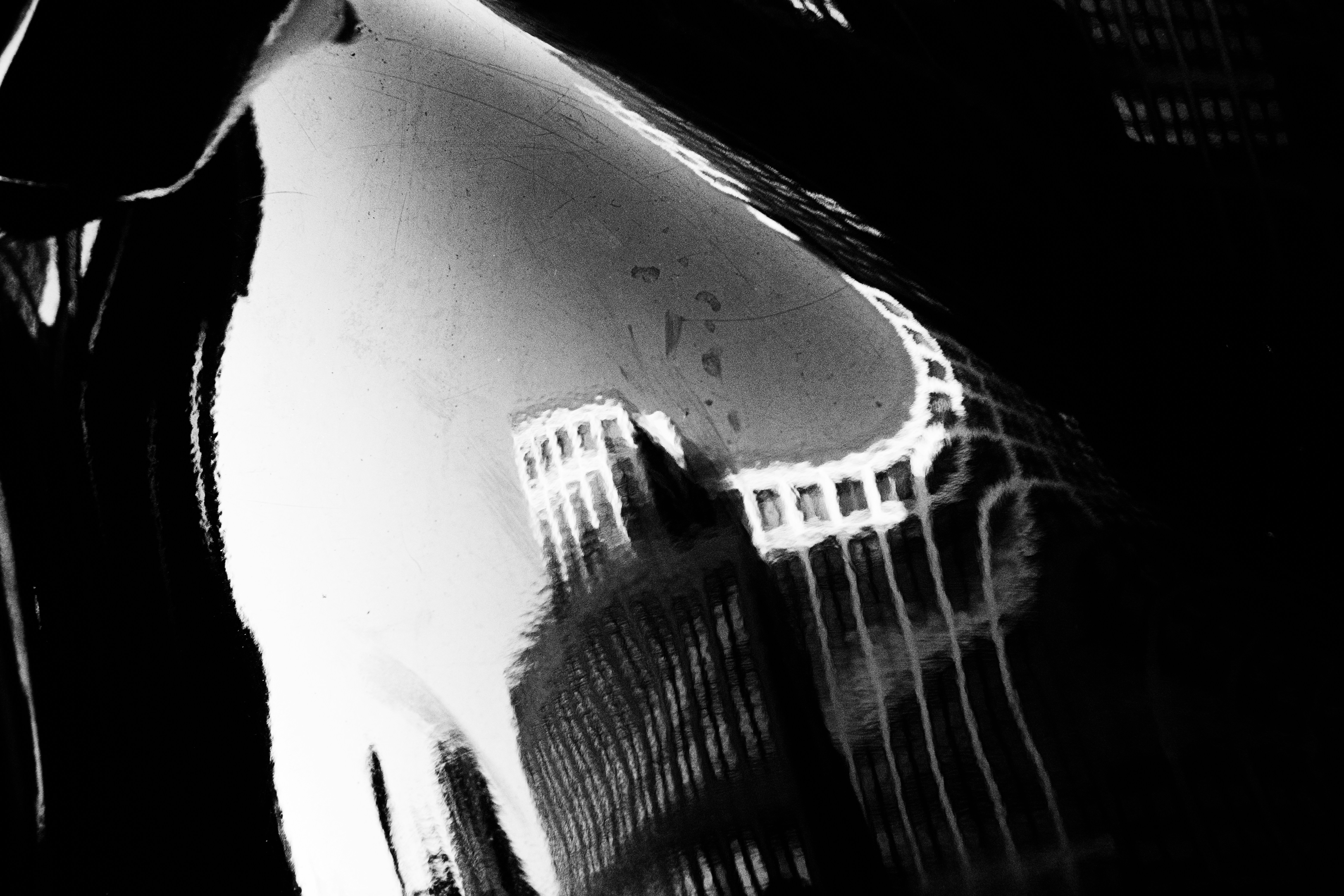 Abstract black and white reflection of a building