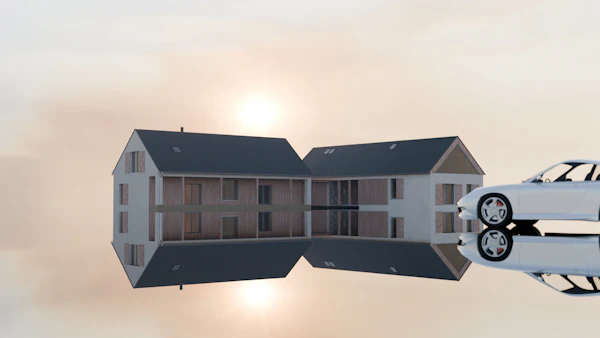 Modern home mirrored in still water