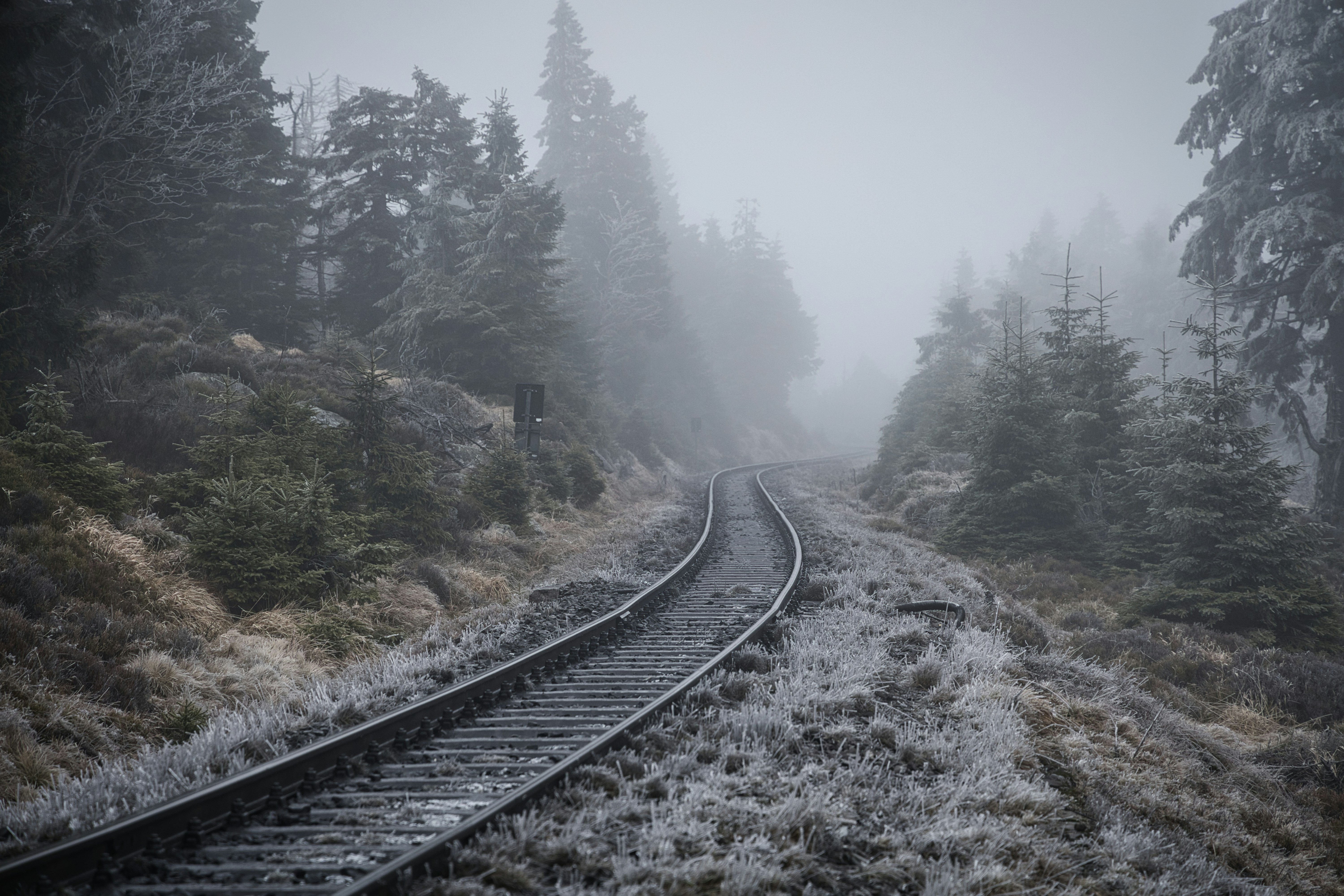 Mist over the railway tracks at Auschwitz-Birkenau