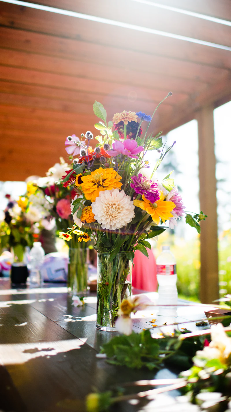 Colorful wildflower centerpiece arrangement