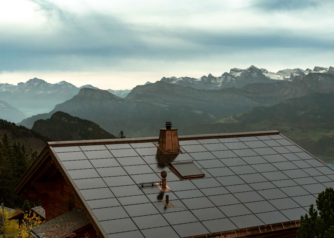Solar panels on a mountain building