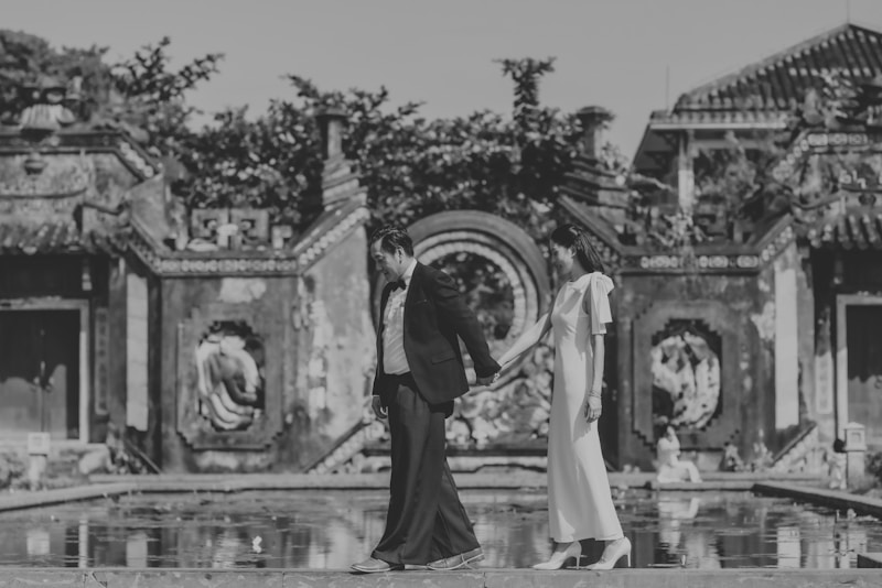 Elegant couple in formal wear at luxury venue