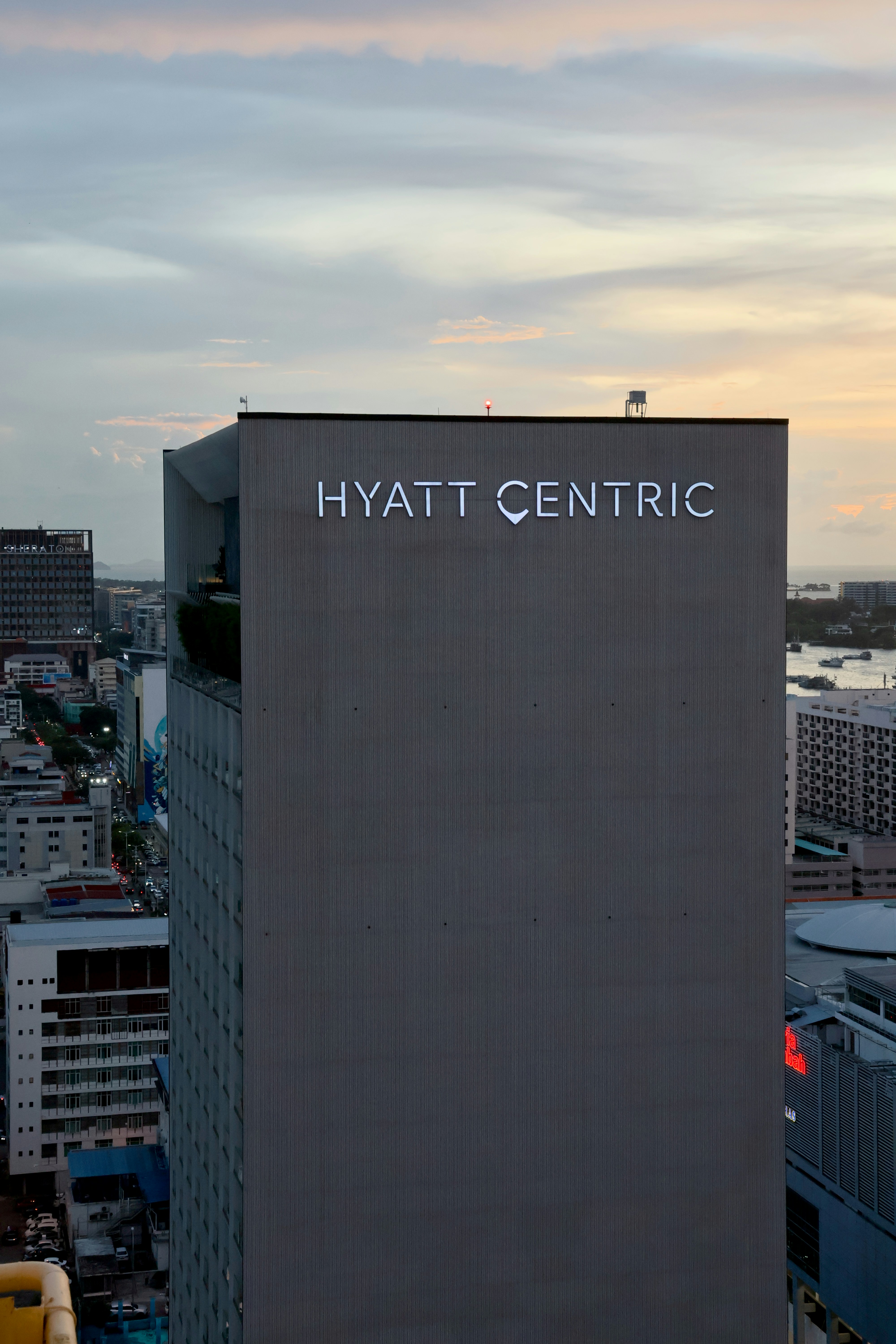 Hyatt centric hotel building at dusk