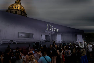 Dior building with a crowd gathered outside