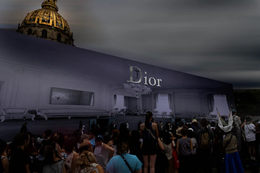 Dior building with a crowd gathered outside
