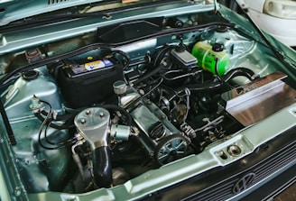 Close-up view of a car engine compartment