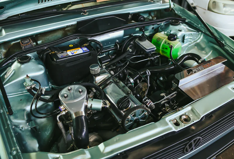 Close-up of a tuned car engine bay