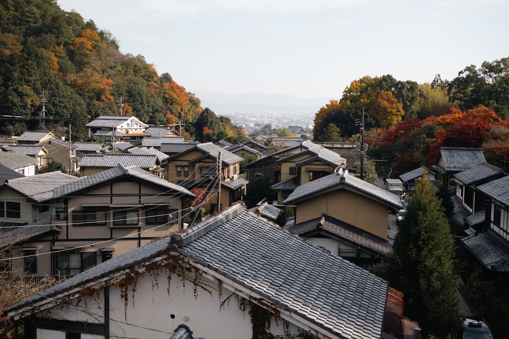 狭い道が入り組む古い住宅街の街並み