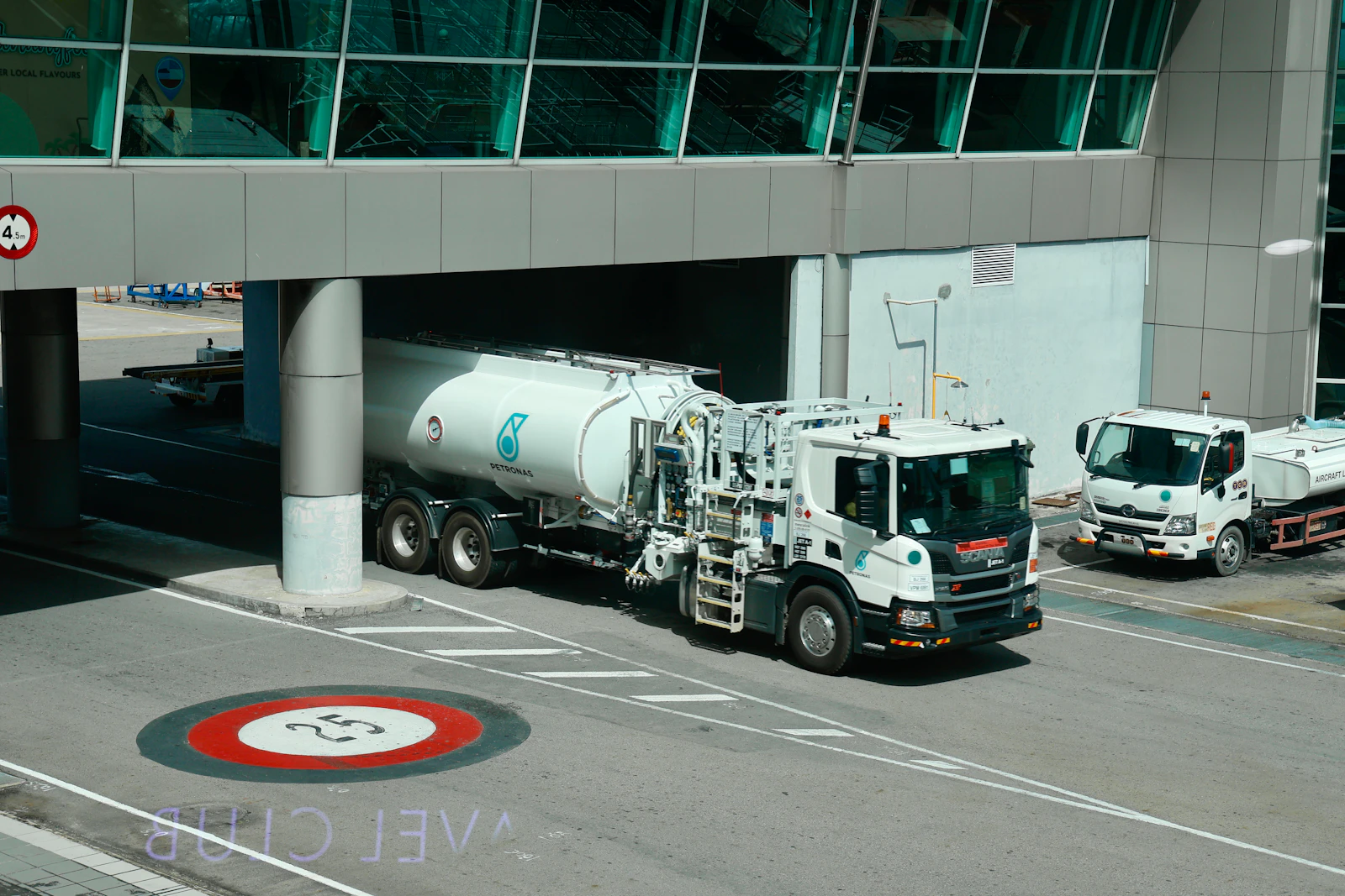 Fuel tanker trucks at an airport
