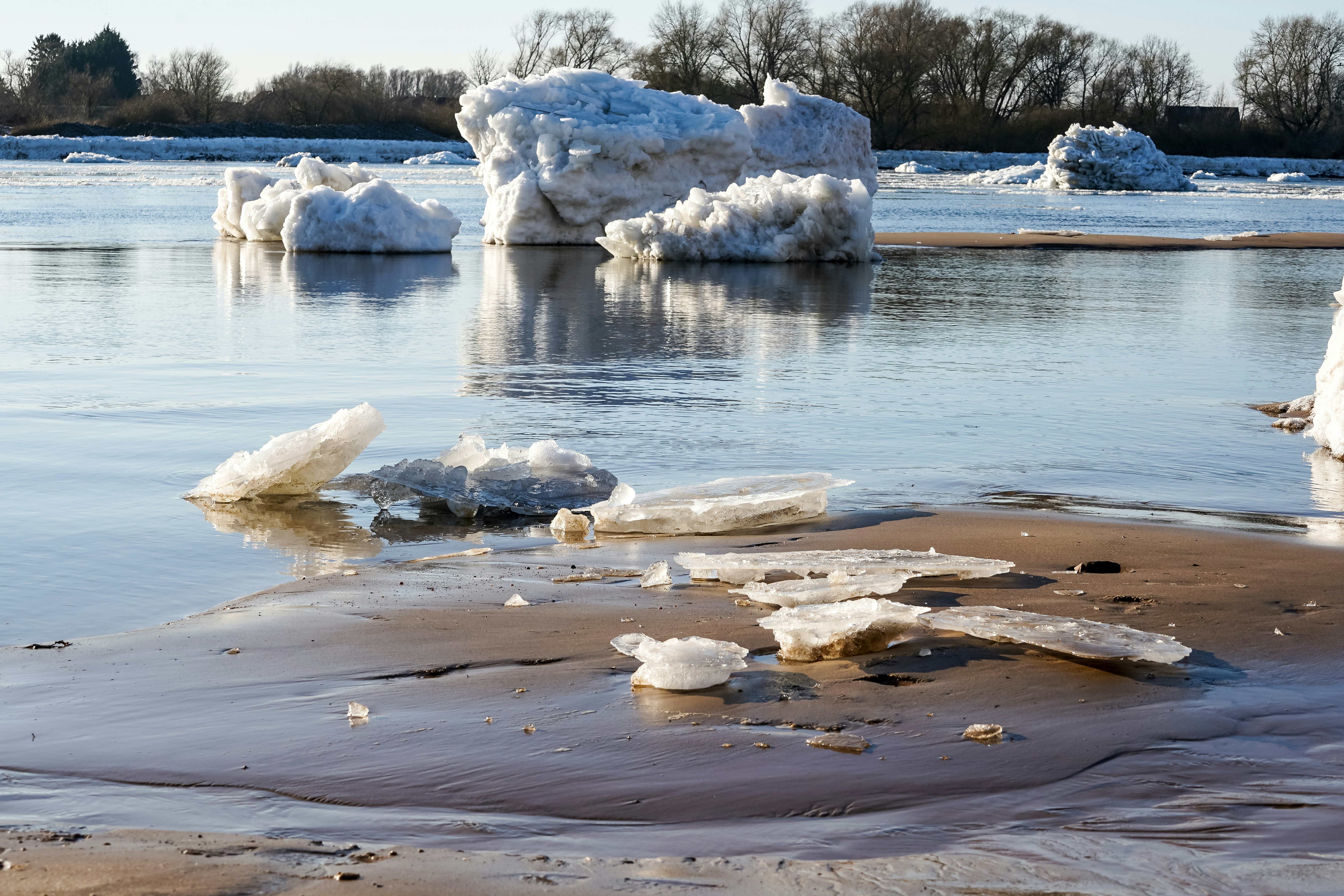 Ice chunks floating on a body of water