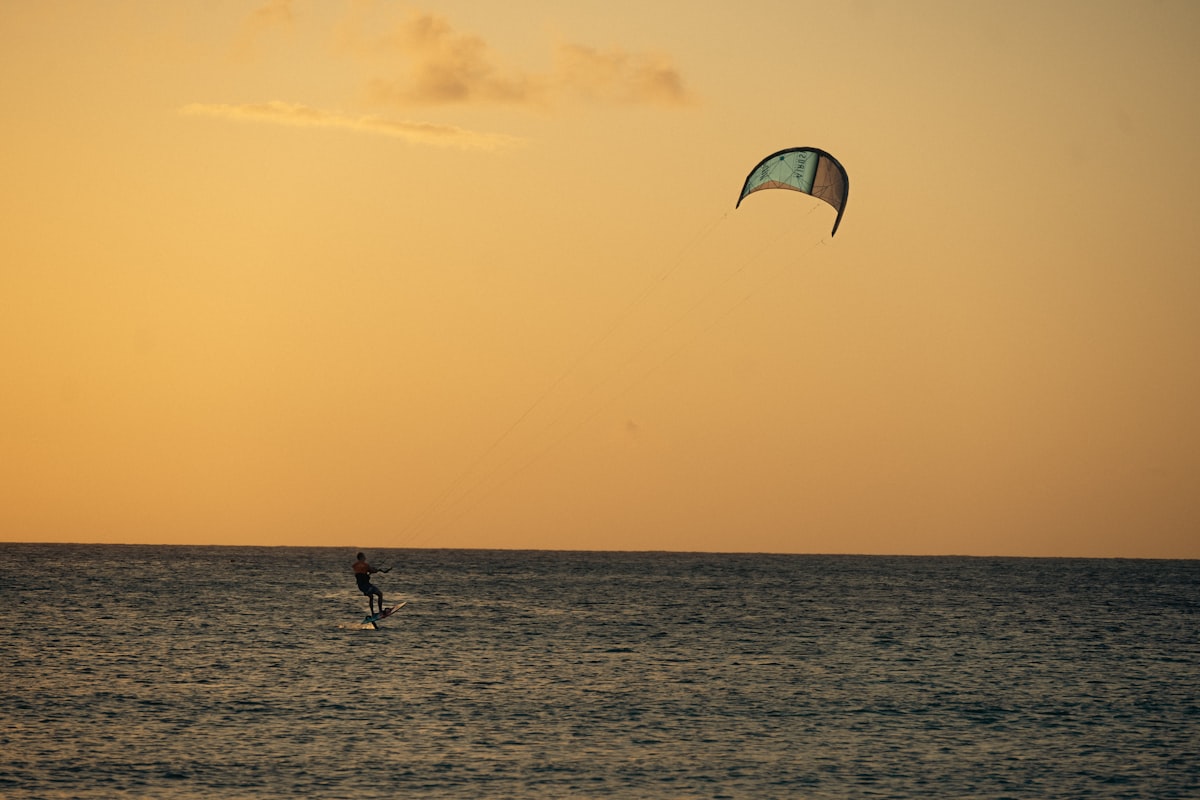 Kitesurfing on turquoise Caribbean water