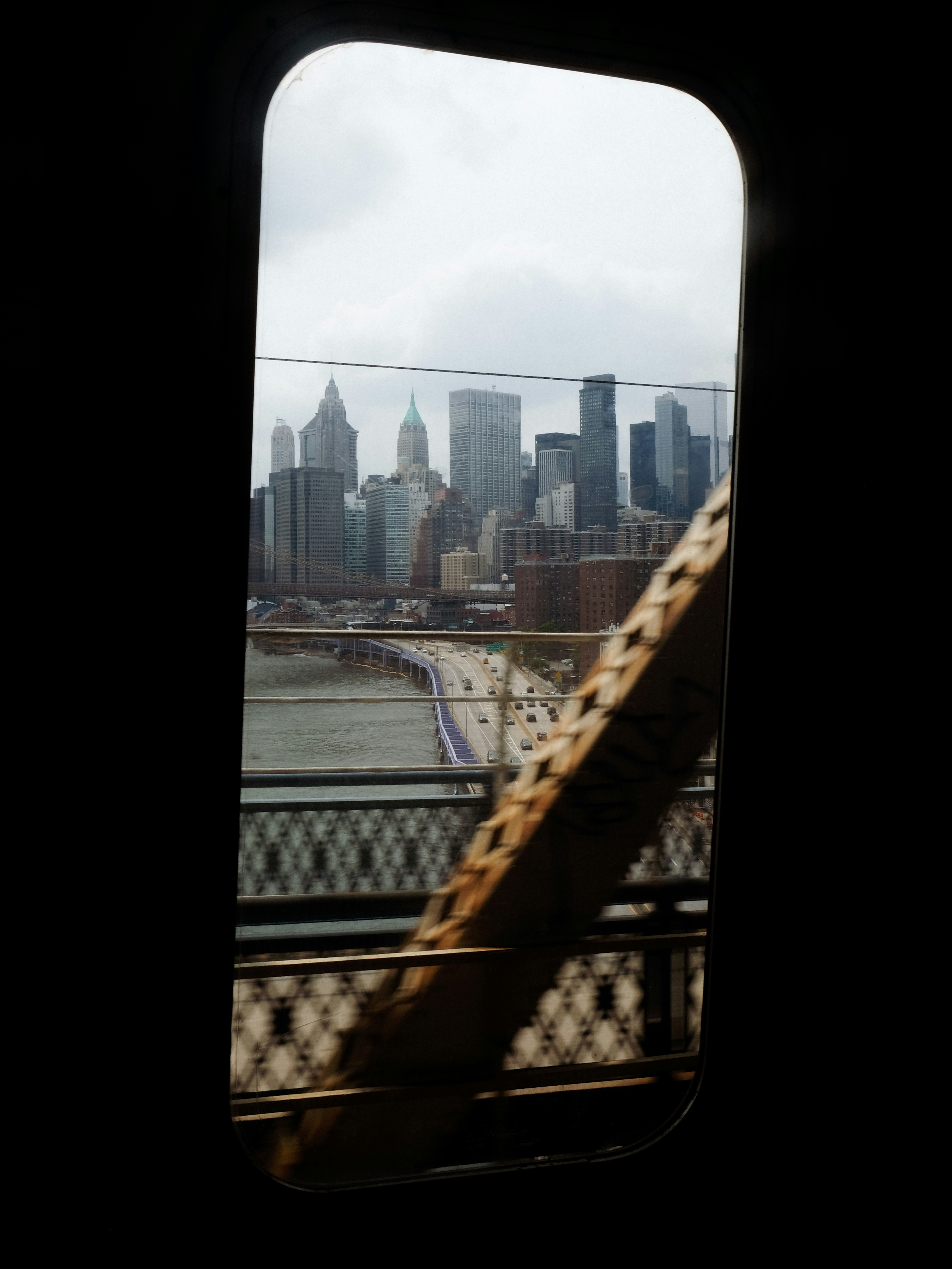 New york city skyline viewed from a bridge