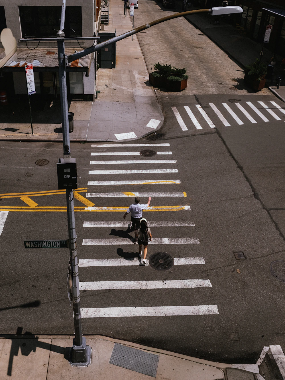 Pedestrians moving through a crosswalk