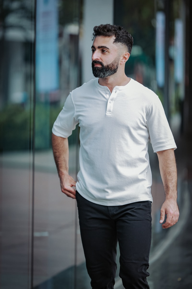 Fireside Henley - man wearing white henley shirt