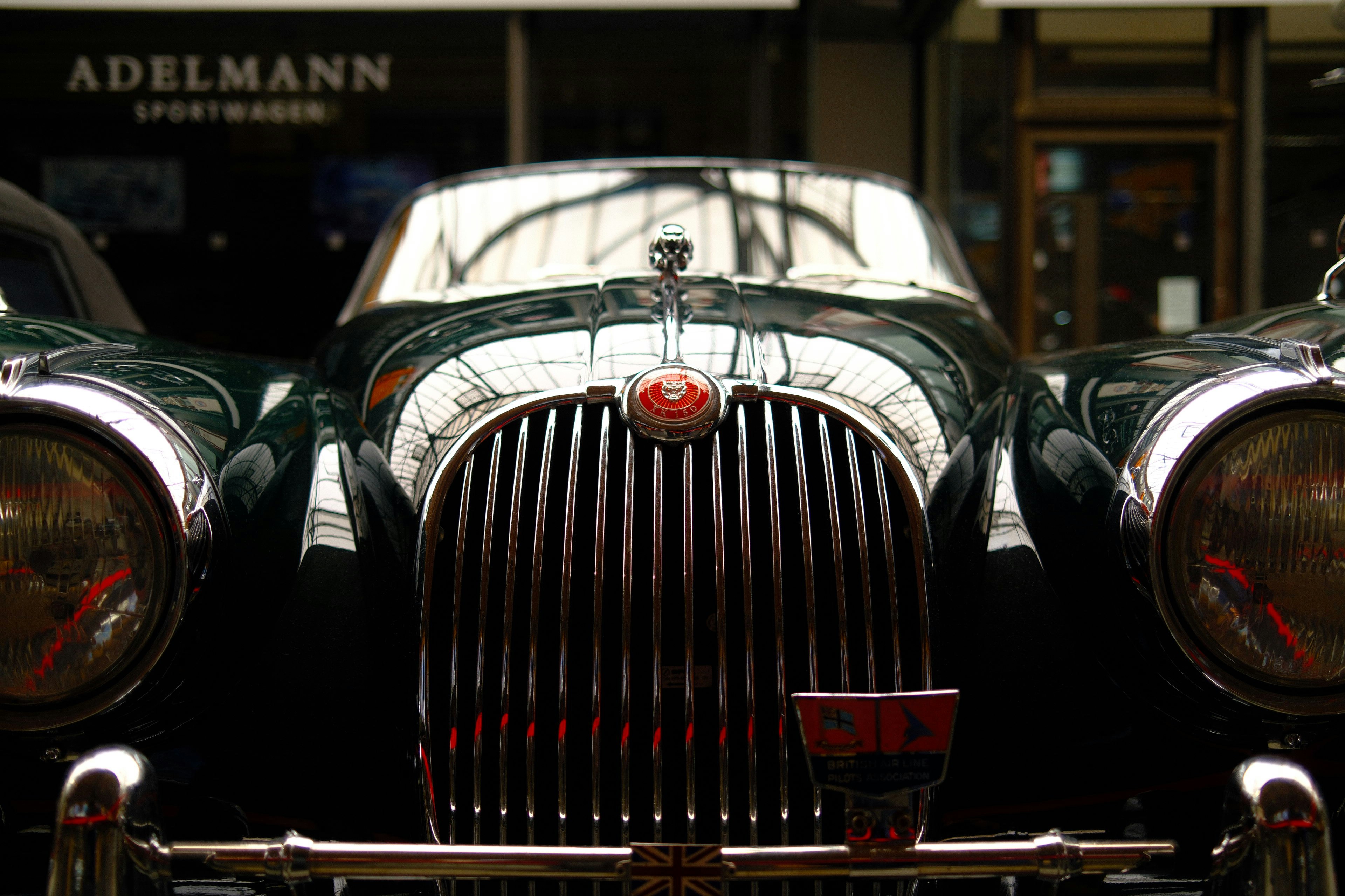 Vintage green car with chrome grille