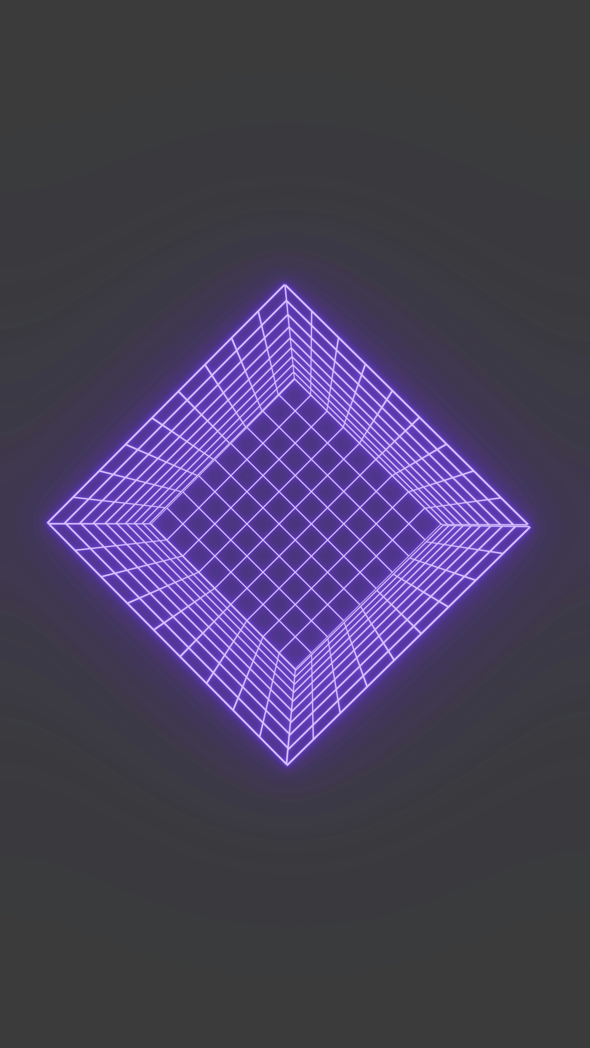 Purple neon grid forms a diamond shape on dark background