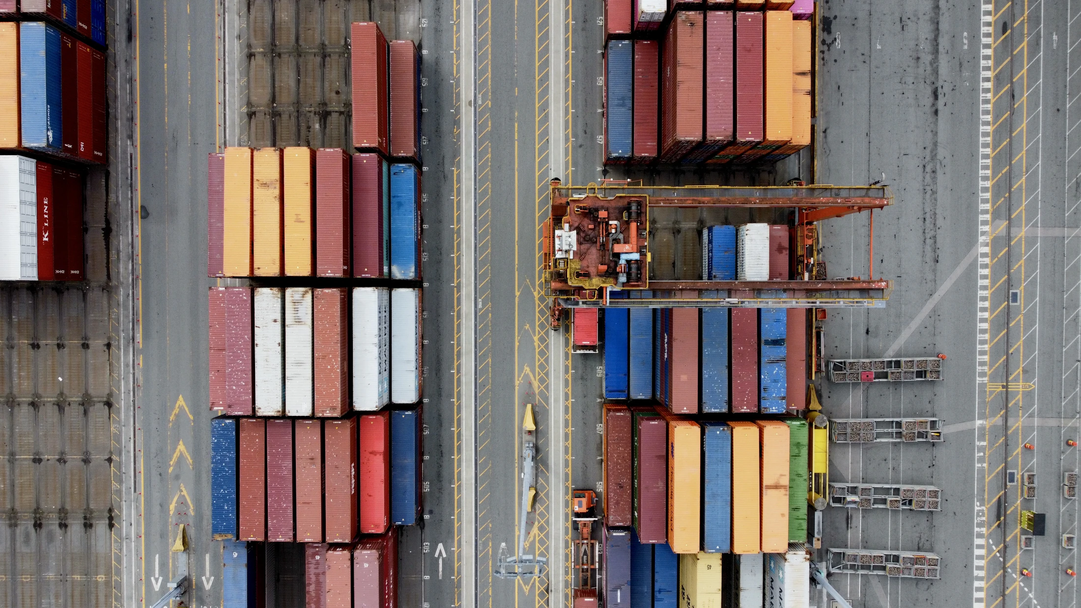 Stacked shipping containers at a port terminal