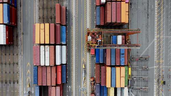 Aerial view of shipping containers