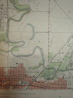 Map showing the winding verdigris river near bartlesville
