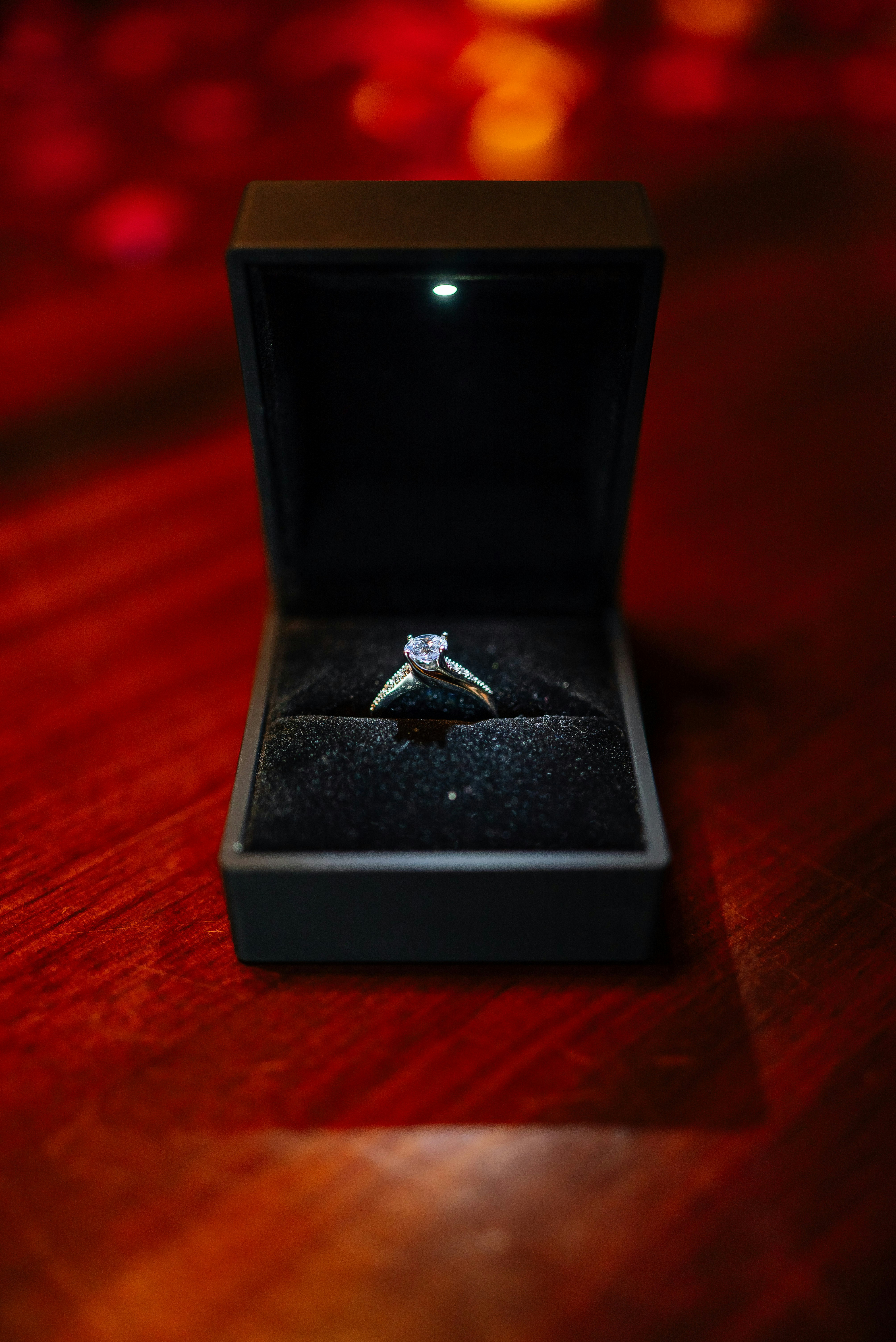 Diamond engagement ring in an open box